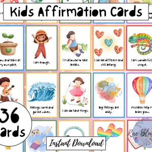 36 Affirmationskarten für Kinder, SOFORTIGER DOWNLOAD 3,5 x 5 Größe, Aquarell, Kinder Psychische Gesundheit, positive Affirmationen, Lunchbox Notizen