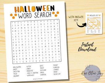 Halloween Word Search Printable INSTANT DOWNLOAD, Kids Word Search, Halloween Game, Halloween Activity, Kids Halloween Fun