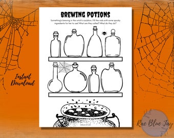 Brewing Potions Printable Activity INSTANT DOWNLOAD, Halloween Activity, Halloween Printable, Kids Halloween Fun, Witchy, Kids Printable