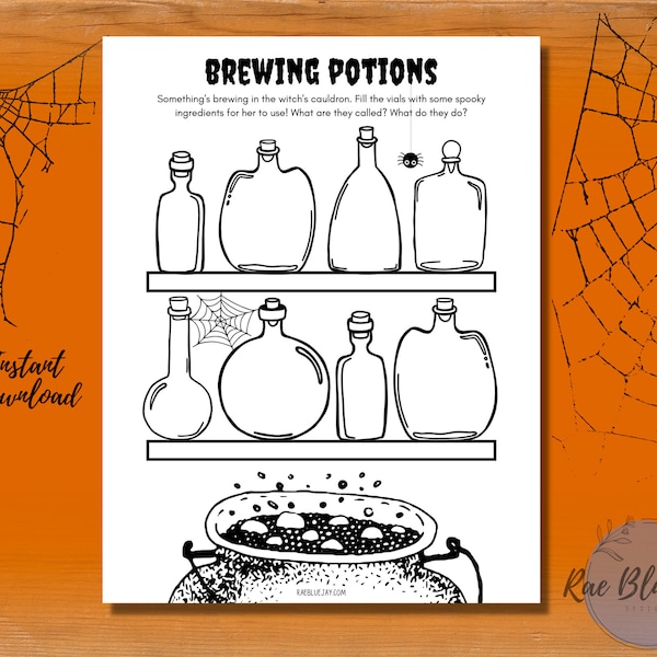 Brewing Potions Printable Activity INSTANT DOWNLOAD, Halloween Activity, Halloween Printable, Kids Halloween Fun, Witchy, Kids Printable