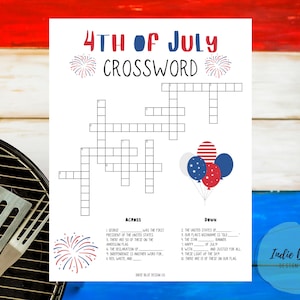 4th of July Crossword Puzzle Printable, Kids Crossword Puzzle, 4th of July Game, 4th of July Activity
