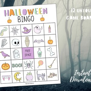 Halloween Bingo Printable Game with 12 Different Boards, Printable Kids Bingo, Halloween Bingo, Halloween Game, Halloween Activity