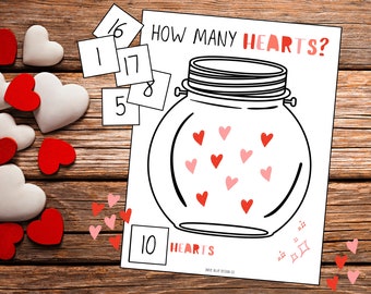 How Many Hearts? Jar of Hearts Activity, Valentines Activity, Counting, Learning Printable, Homeschool Printable, Homeschool Activity