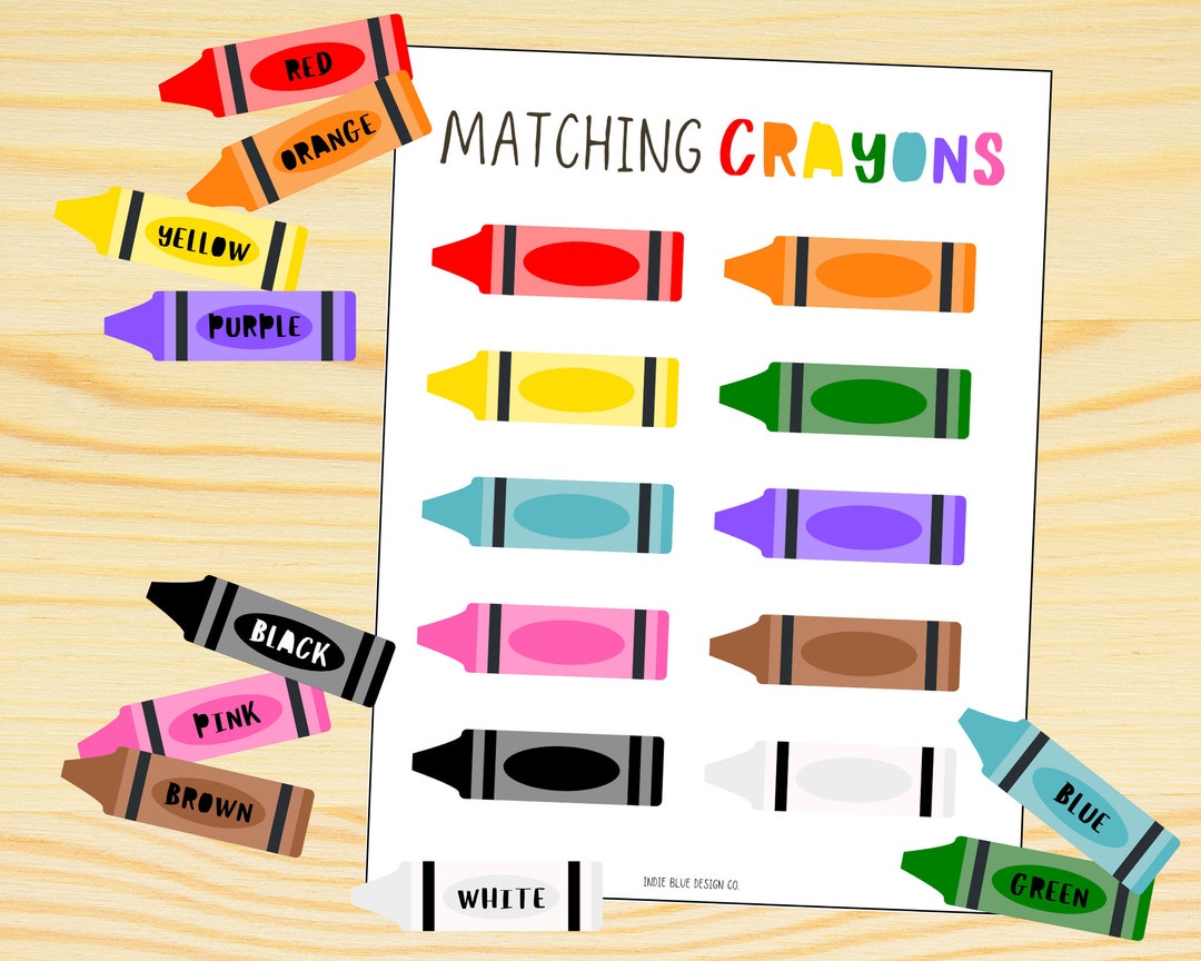 Matching Crayons Colors Practice Worksheet Learning Colors Etsy UK