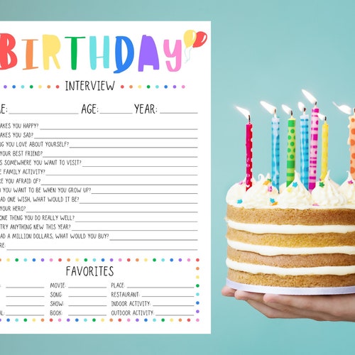 Kids Birthday Interview Printable Birthday Questionnaire Etsy