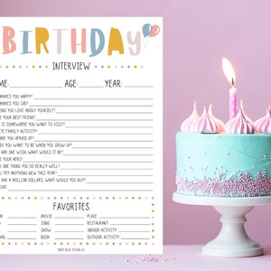 Printable Kids Birthday Interview, Annual Interview, Birthday Keepsake, Version 2