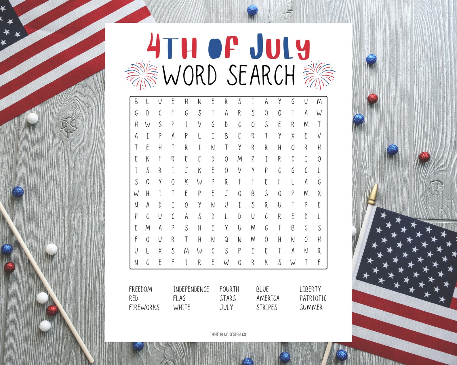 4th of July Word Search Printable Kids Word Search 4th of | Etsy