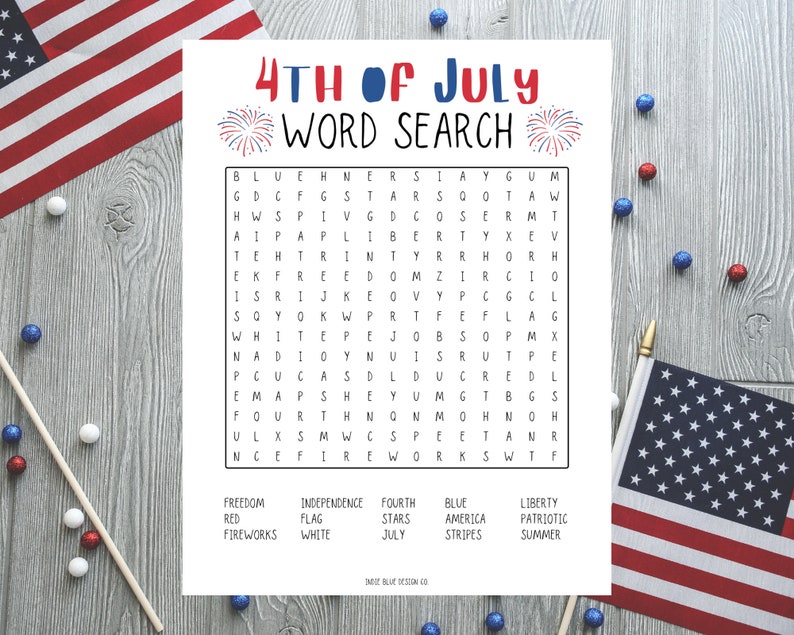 4th of July Word Search Printable Kids Word Search 4th of | Etsy
