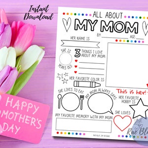 Tout sur ma maman TÉLÉCHARGEMENT INSTANTANÉ, imprimable de la fête des mères, cadeau pour maman, cadeau de la fête des mères, entrevue pour enfants, cadeau de maman