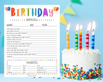 Printable Kids Birthday Interview, Annual Interview, Birthday Keepsake, Version 3