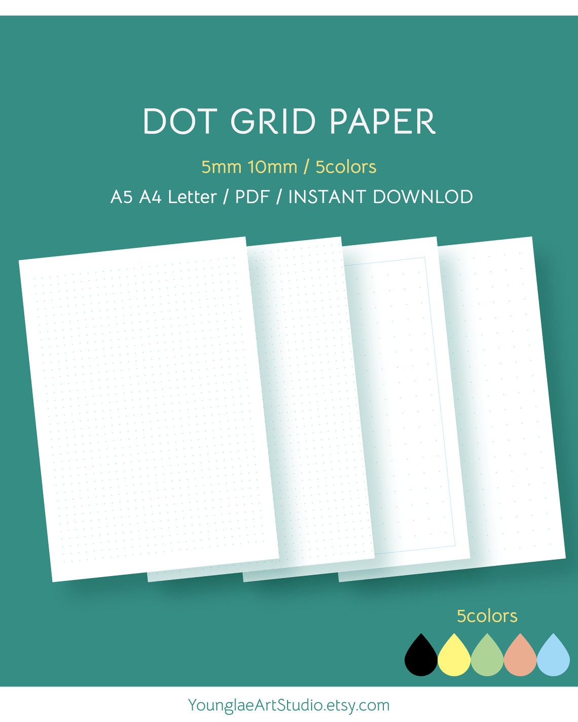 Dot Grid Paper Printable Note. Dotted Note Diary Template. - Etsy