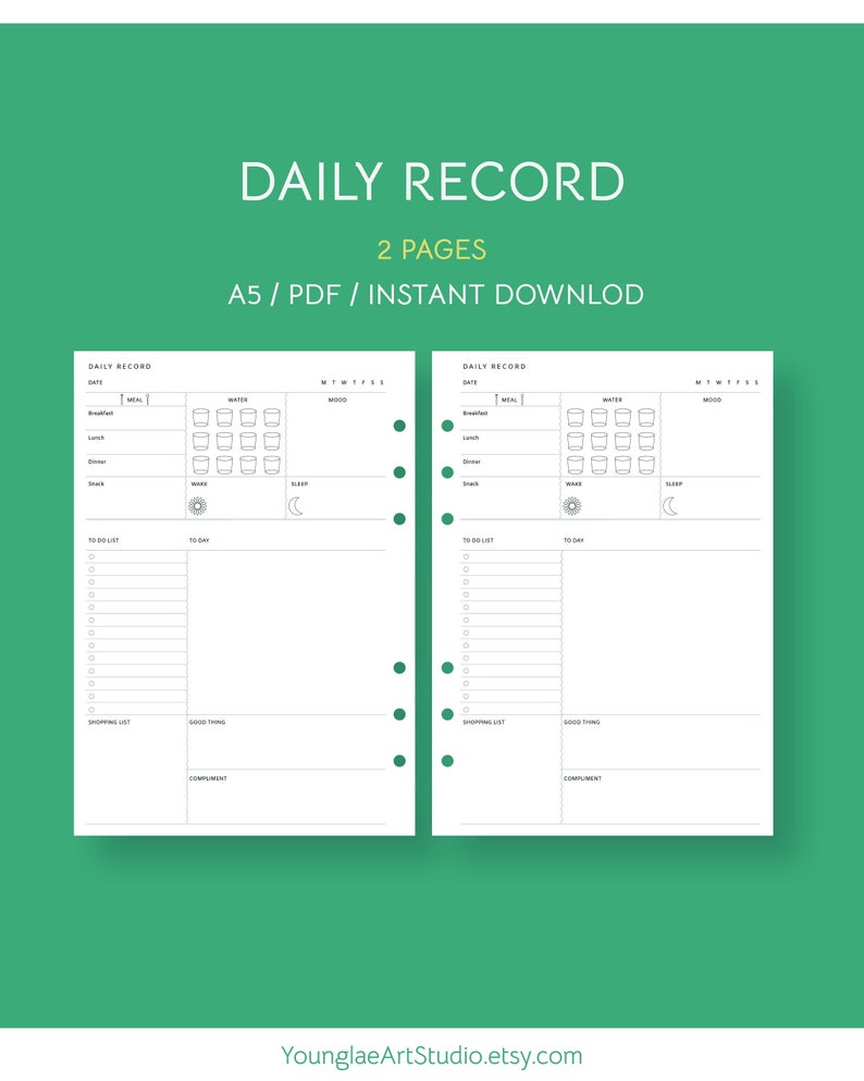 Daily Printable Planner Day Recoder. Daily Planner. PDF Etsy