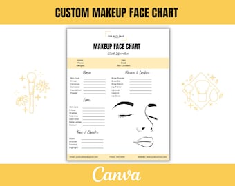 Makeup Artist Form, Makeup Artist Face Chart, Freelance Makeup Form, Makeup Consultation Face Chart, Makeup Consent Form, CANVA TEMPLATE