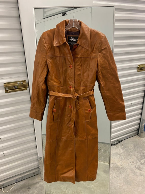 Amazing 80s Vintage Long Brown Leather Coat | Wom… - image 2