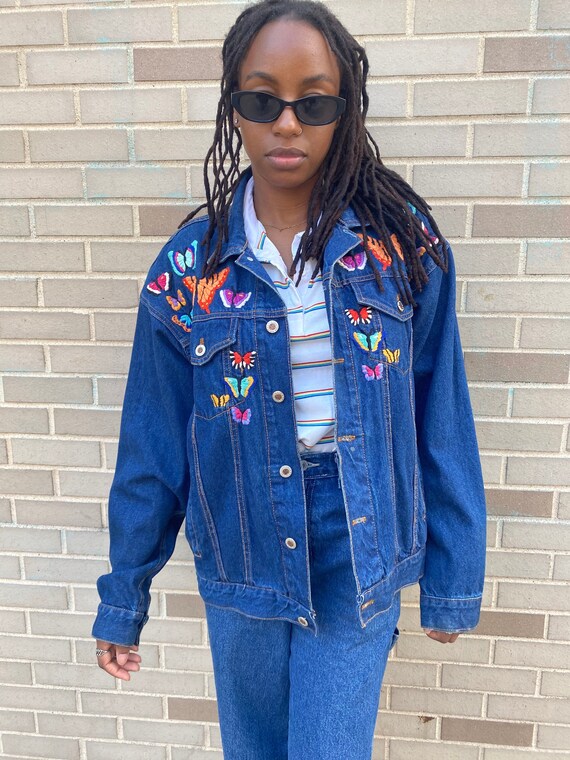 Vintage Butterfly Embroidered Denim Jacket