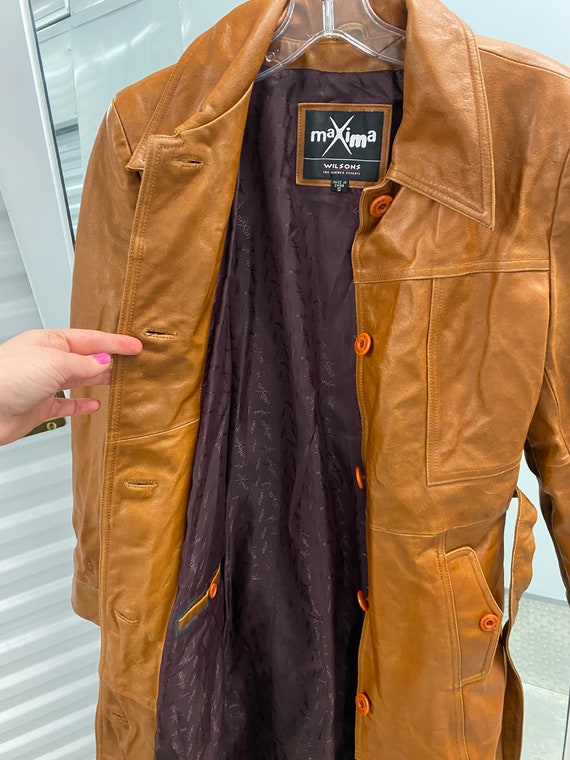 Amazing 80s Vintage Long Brown Leather Coat | Wom… - image 8