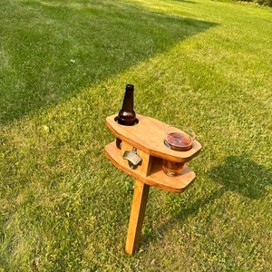 Collapsible outdoor wooden drink holder table