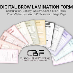Brow Laminierung + Tönung Digitale Einverständniserklärungen - Beratung zur Augenbrauenlaminierung, Kosmetikerin Formulare, Brow Tint Intake Forms