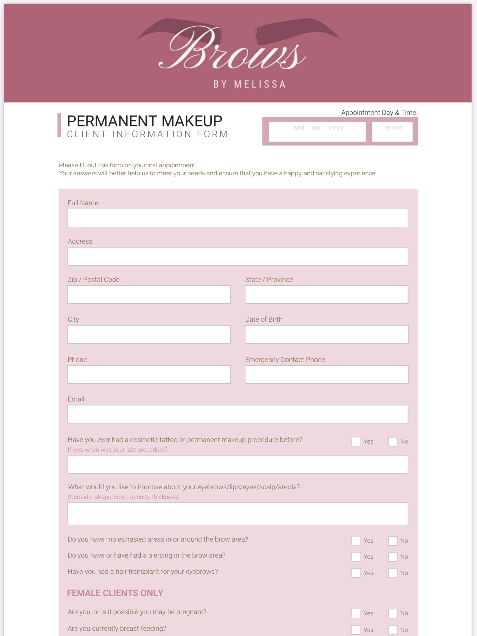 Permanent Makeup Consent Forms - Etsy Permanent Makeup Consent Forms - Etsy