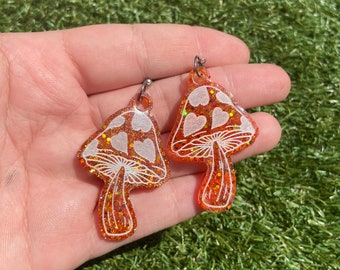 Resin heart mushroom earrings