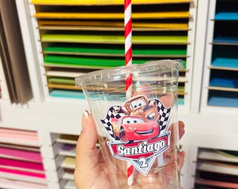 Vasos personalizados de Rayo McQueen para fiesta de cumpleaños: tema de Cars