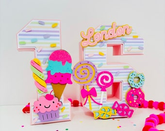 Candyland party decor, candyland 3D letter, ice cream birthday decor, candy birthday party, candyland centerpieces, ice cream party, 9"