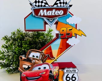Decoración de cumpleaños de Cars: Número 3D, decoración de fiesta de la Ruta 66