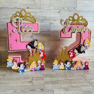 Letras o números 3D de princesa, tema de fiesta de princesa, recuerdo de cumpleaños de princesa, decoración de fiesta de niña, centro de mesa de princesa, cumpleaños de princesa