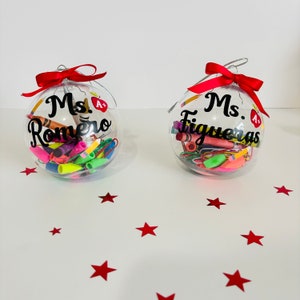 Personalized Teacher Christmas Ornament: Filled with Crayons & Clips