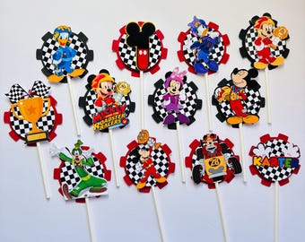 Racing Mouse Cupcake Toppers, Race Car Birthday Party Decorations, Racing Theme Cupcake Picks