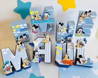 Lettre 3D Mickey bébé : décoration de fête d'anniversaire personnalisée