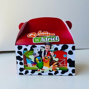 Decoración de la granja de zenon, fiesta de la granja de zenon, caja de favor de la granja de zenon, caja a dos aguas de la granja de zenon, decoración de la granja de zenon