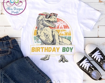 Dinosaurie-födelsedagspojke-t-shirt: Matchande familjet-T-Rex-t-shirt