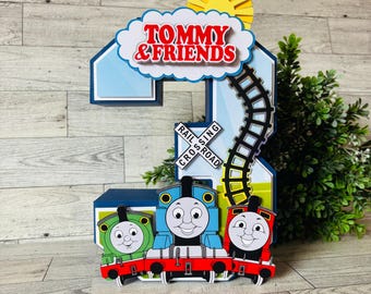 Decoración de cumpleaños con el número de Thomas el Tren, centro de mesa personalizado para fiestas, decoración de Thomas y sus amigos