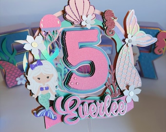 Personalized Little Mermaid Cake Topper: Birthday Party Decoration