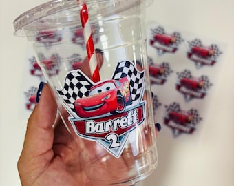 Vasos personalizados de Rayo McQueen para fiesta de cumpleaños: tema de Cars