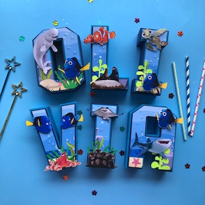 Finding dory party decor, finding dory birthday party, finding dory 3D letters, finding dory decorations, finding dory birthday decorations