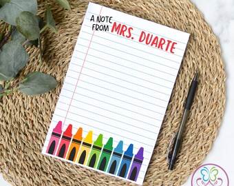 Personalized Teacher Notepad, Crayon Design, Back to School Gift