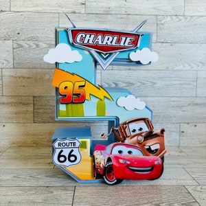 Decoración de cumpleaños de Cars, Decoraciones 3D de la Ruta 66, Fiesta de cumpleaños de Cars, Decoración de cumpleaños de Mater, Número 3D de Cars, Cumpleaños de Cars, Remolque Mater