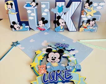 Décoration de fête bébé Mickey : lettre 3D personnalisée