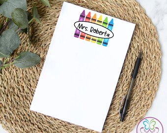 Custom Teacher Notepad: Personalized Crayon Design