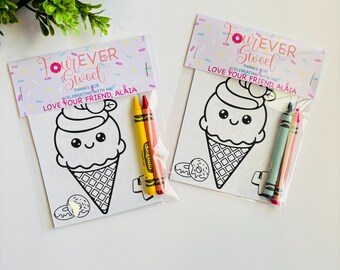 Recuerdos de fiesta con temática de helados para colorear – Kit de cumpleaños personalizado para colorear – Recuerdos de fiesta infantiles con crayones – Regalo de cumpleaños con temática dulce