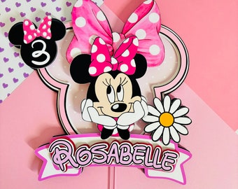 Personlig Minnie Mouse-tårtdekoration: Rosa födelsedagsfestdekoration