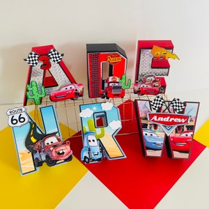 Decoração de aniversário de carros, Letras 3D de carros, festa de aniversário de carros, decoração de aniversário de iluminação McQueen, número 3D de carros, aniversário de carros