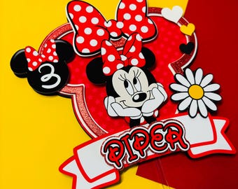 Personlig Minnie Mouse-tårtdekoration: Rosa födelsedagsfestdekoration
