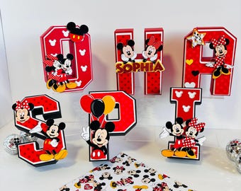 Letras inspiradas en Mickey y Minnie: Decoración personalizada para fiestas en 3D