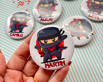 Personalized Ninja Birthday Buttons: Custom Party Favors (2.25'')