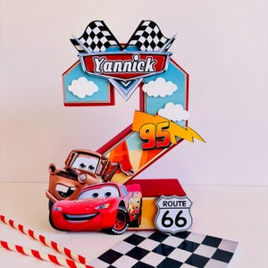 カーズの誕生日デコレーション、ルート 66 の 3D デコレーション、カーズの誕生日パーティー、ライトニング マックィーンの誕生日デコレーション、カーズの 3D ナンバー、カーズの誕生日