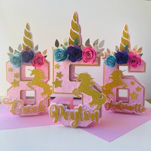Decoración de fiesta de unicornio, número 3D de unicornio, decoraciones de cumpleaños de unicornio, centro de mesa de unicornio, letras 3D de unicornio, decoración de habitación de unicornio