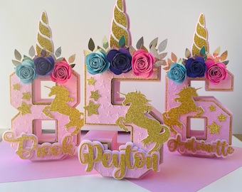 Fiesta de unicornio, número 3D de unicornio, decoraciones de cumpleaños de unicornio, centro de mesa de unicornio, decoración de mesa de unicornio, decoración de habitación de unicornio